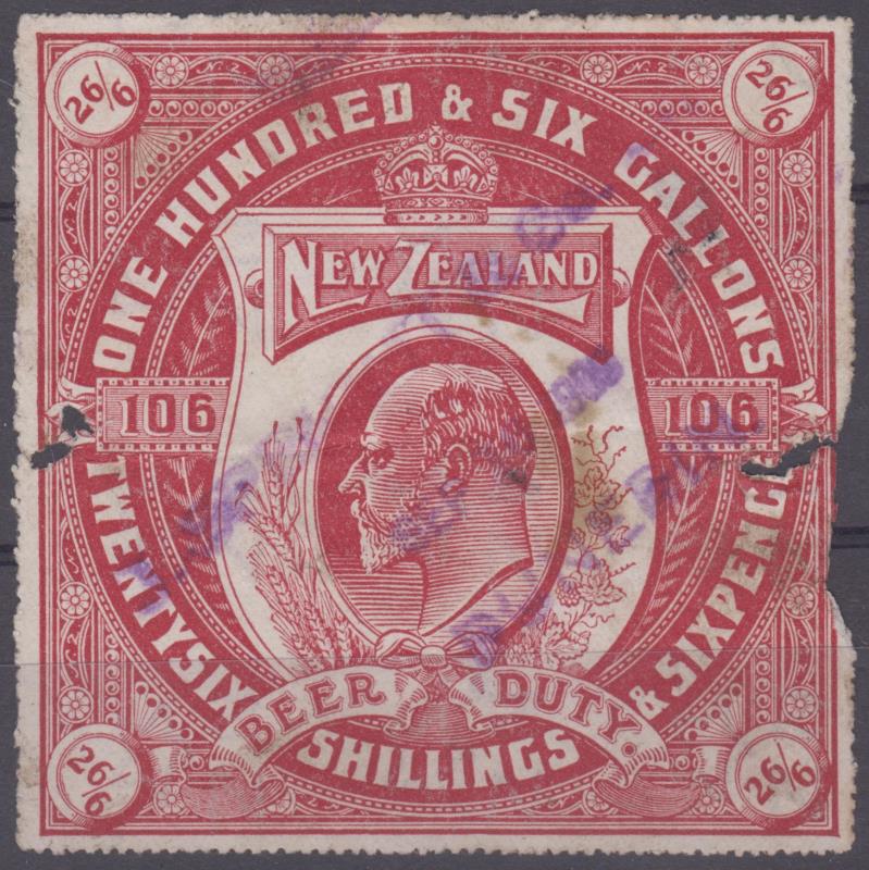 Lot 817 - NEW ZEALAND - Revenues / Beer Duty  -  Mowbray Collectables ​Public Stamp Auction #35